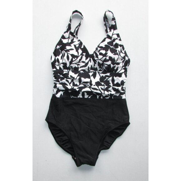 BODY ID Black White Floral 1 Piece Swimsuit - Sz 8 - NEW - Picture 3 of 11